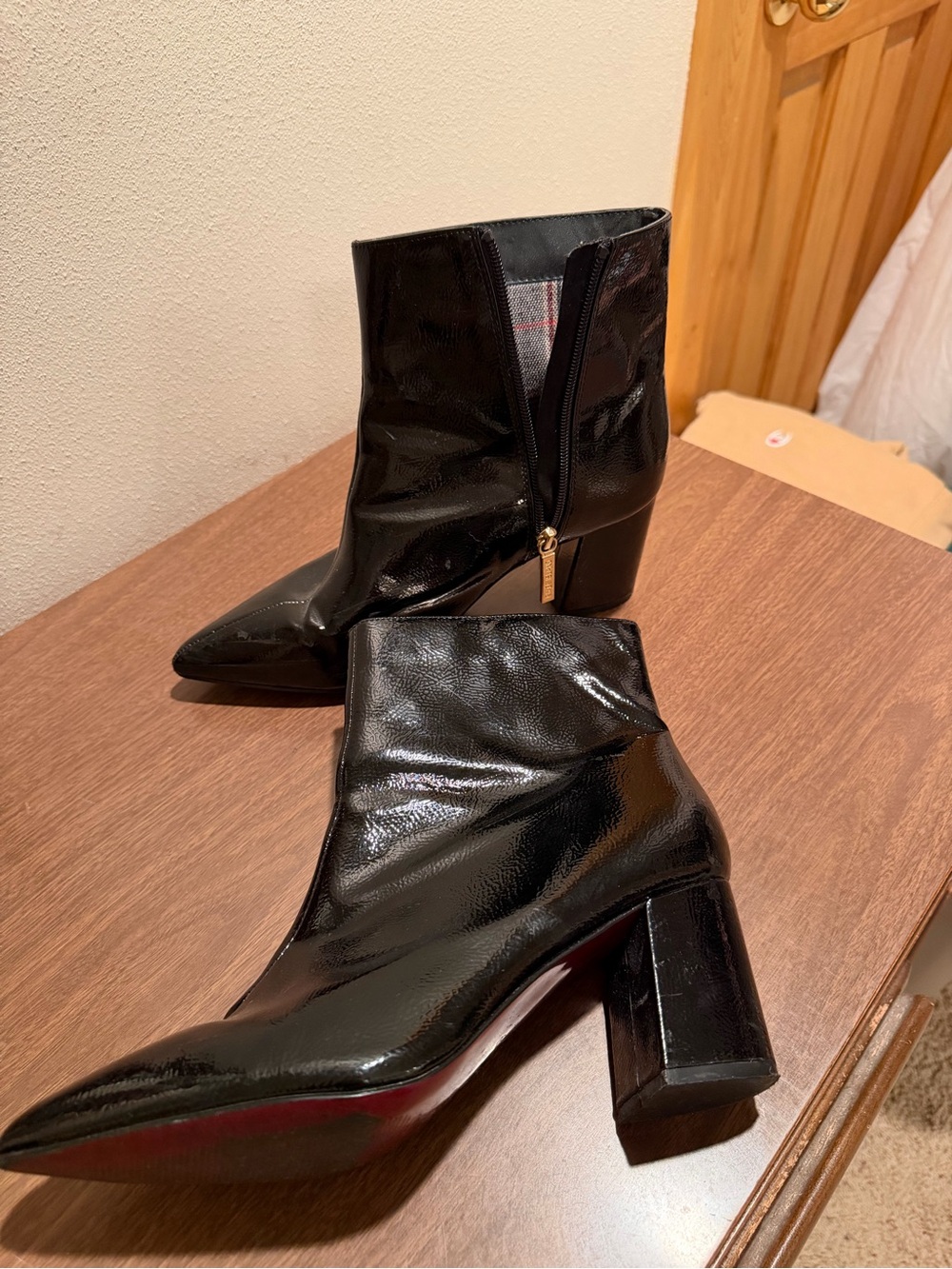 River Island Black Patent Block Heel Ankle Boots